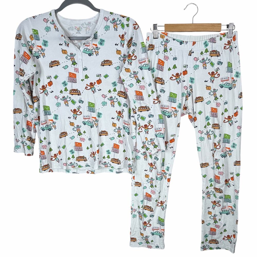 Roller Rabbit On the Road Pajamas Womens XS Monkey Route 66 Cotton Soft